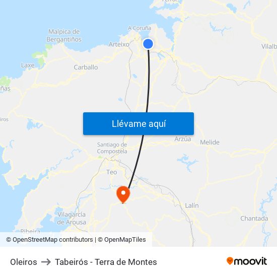 Oleiros to Tabeirós - Terra de Montes map