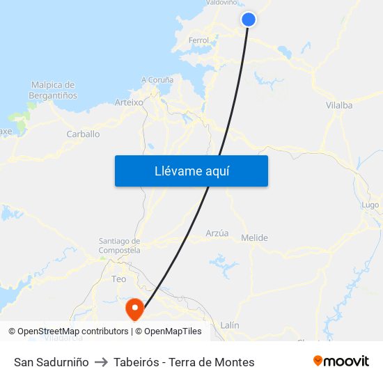 San Sadurniño to Tabeirós - Terra de Montes map