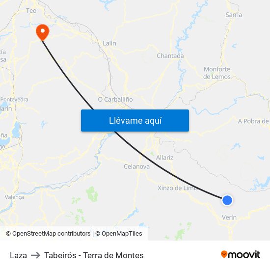Laza to Tabeirós - Terra de Montes map