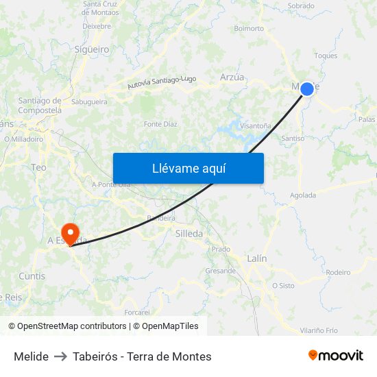 Melide to Tabeirós - Terra de Montes map