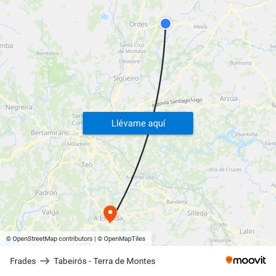 Frades to Tabeirós - Terra de Montes map