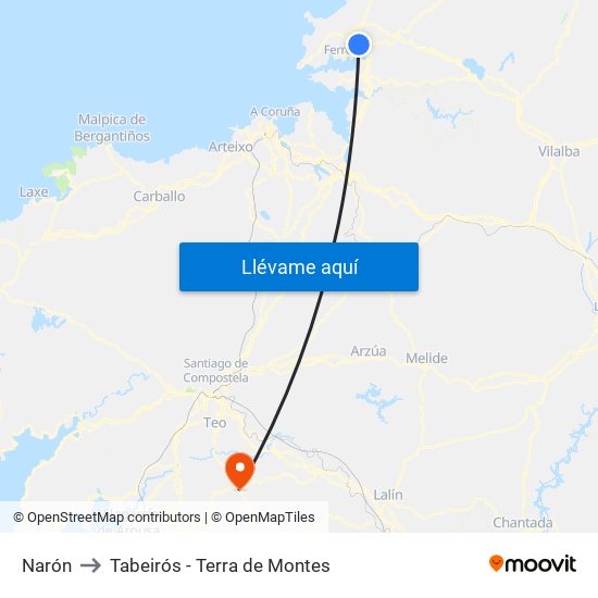 Narón to Tabeirós - Terra de Montes map