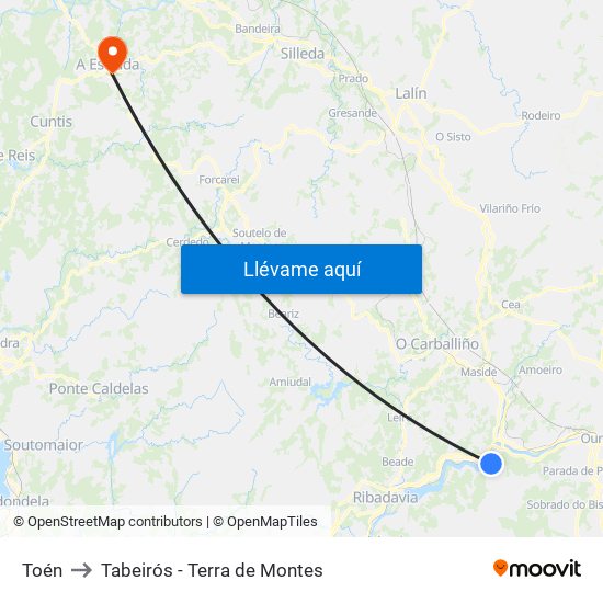 Toén to Tabeirós - Terra de Montes map