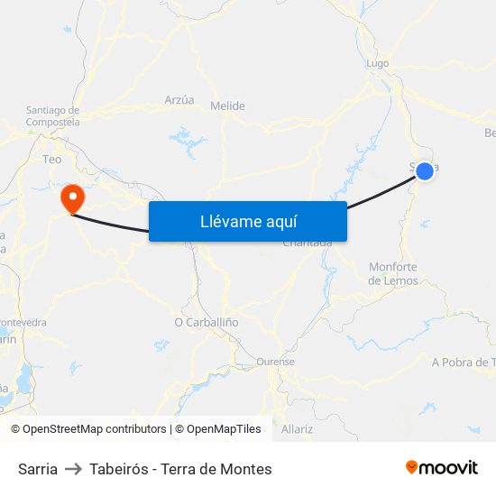 Sarria to Tabeirós - Terra de Montes map