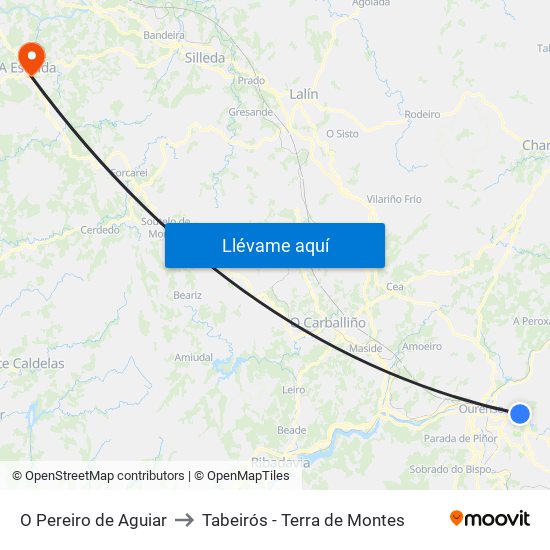O Pereiro de Aguiar to Tabeirós - Terra de Montes map
