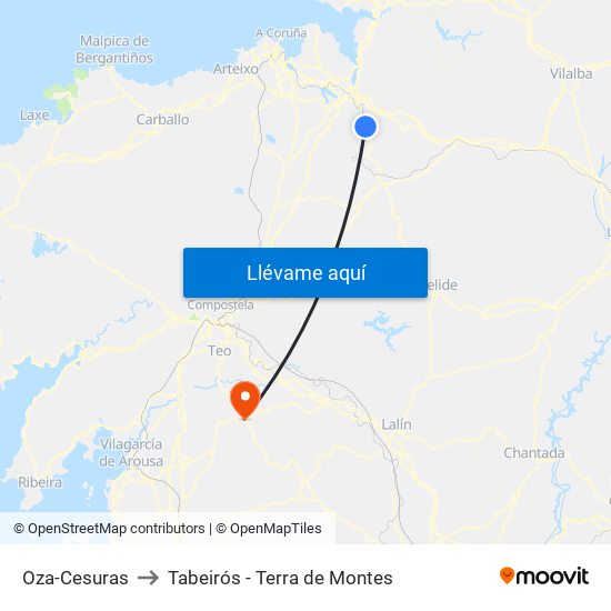 Oza-Cesuras to Tabeirós - Terra de Montes map