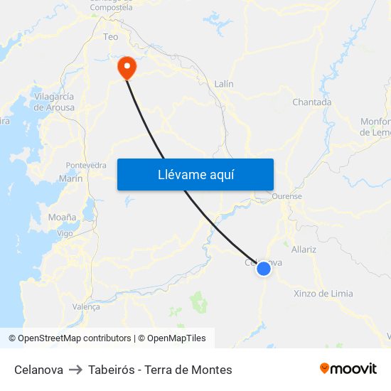 Celanova to Tabeirós - Terra de Montes map
