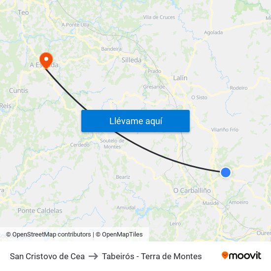 San Cristovo de Cea to Tabeirós - Terra de Montes map