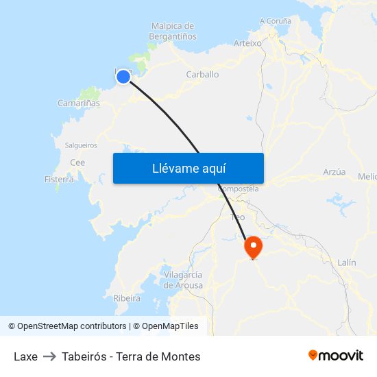 Laxe to Tabeirós - Terra de Montes map
