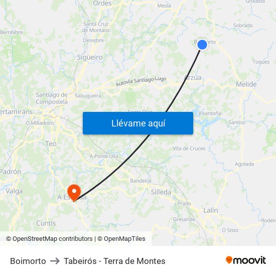 Boimorto to Tabeirós - Terra de Montes map