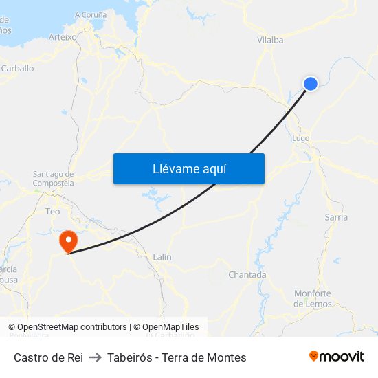 Castro de Rei to Tabeirós - Terra de Montes map