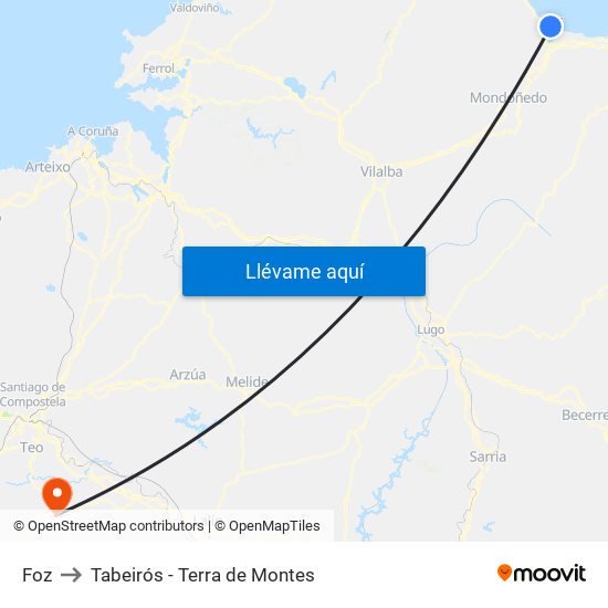 Foz to Tabeirós - Terra de Montes map