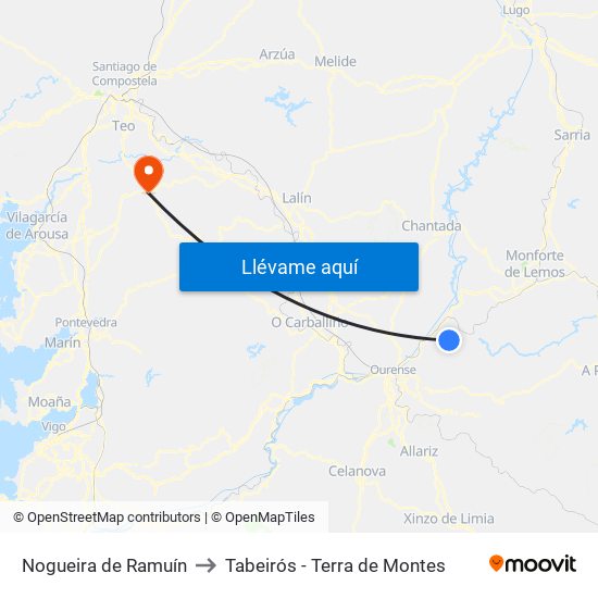 Nogueira de Ramuín to Tabeirós - Terra de Montes map
