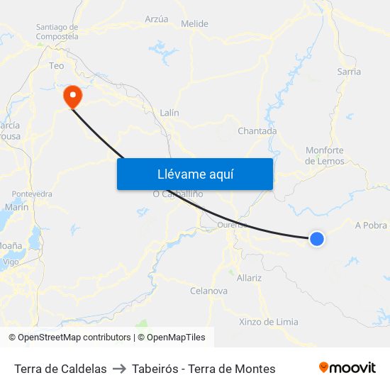 Terra de Caldelas to Tabeirós - Terra de Montes map