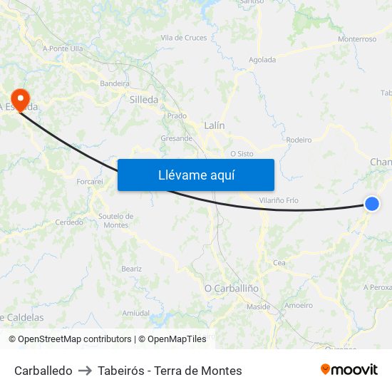 Carballedo to Tabeirós - Terra de Montes map