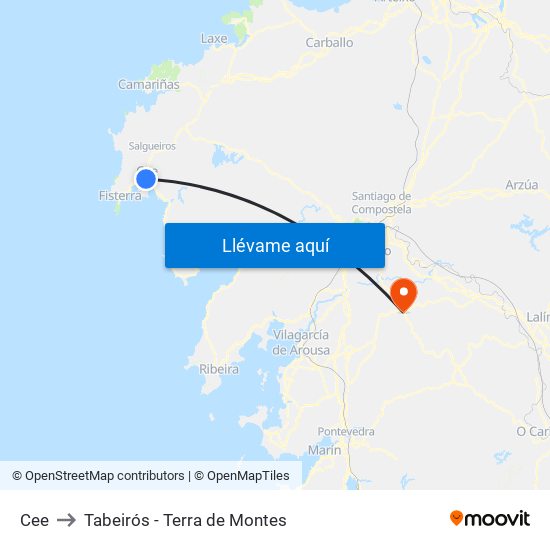 Cee to Tabeirós - Terra de Montes map