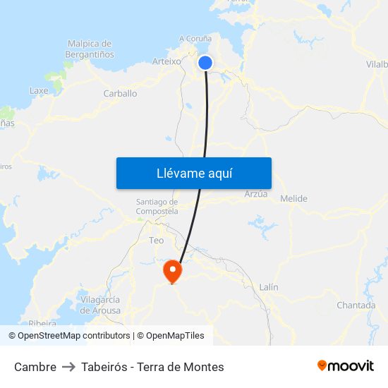 Cambre to Tabeirós - Terra de Montes map