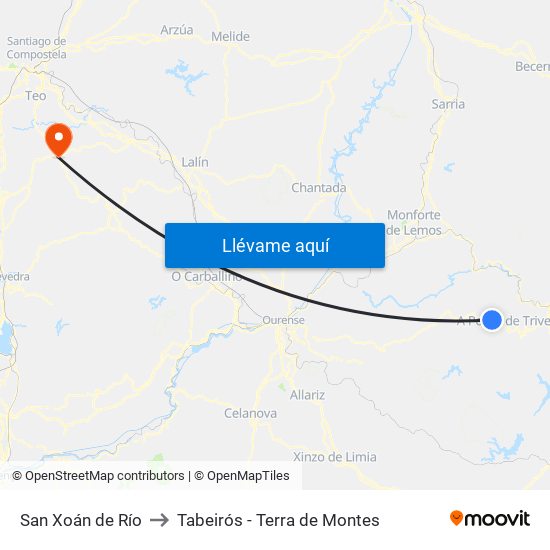 San Xoán de Río to Tabeirós - Terra de Montes map