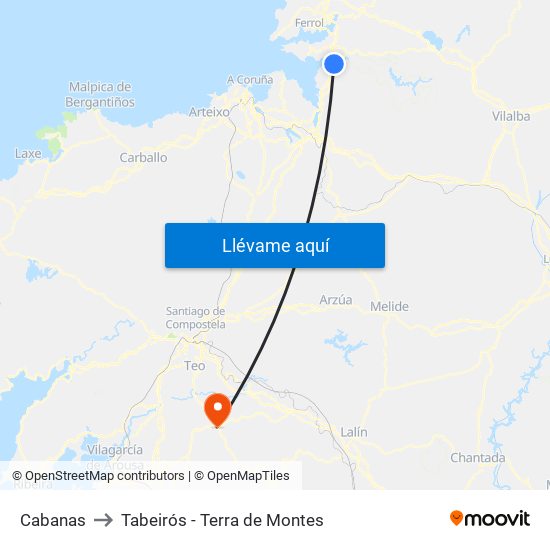 Cabanas to Tabeirós - Terra de Montes map