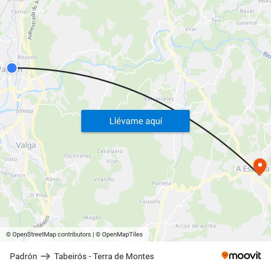 Padrón to Tabeirós - Terra de Montes map