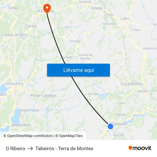 O Ribeiro to Tabeirós - Terra de Montes map