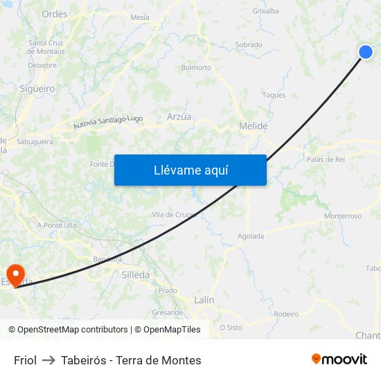 Friol to Tabeirós - Terra de Montes map