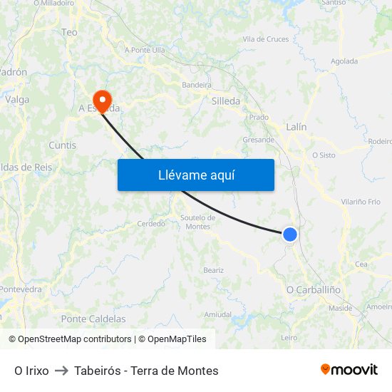 O Irixo to Tabeirós - Terra de Montes map