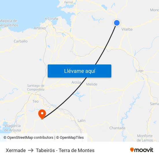 Xermade to Tabeirós - Terra de Montes map