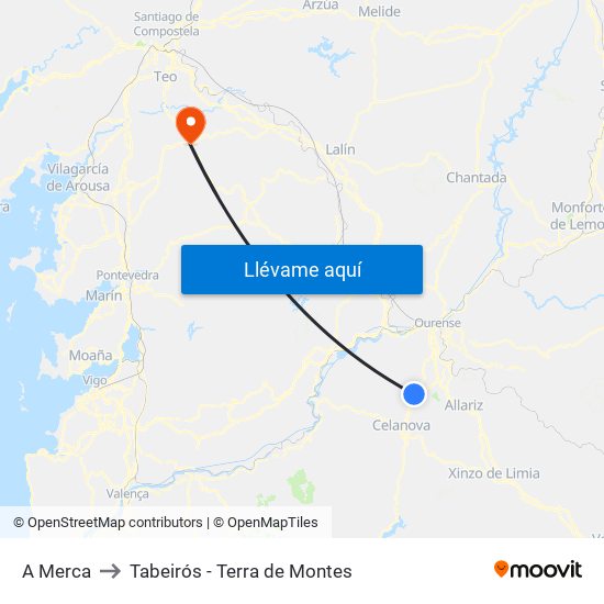 A Merca to Tabeirós - Terra de Montes map