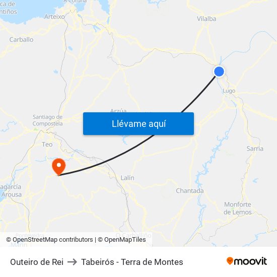 Outeiro de Rei to Tabeirós - Terra de Montes map