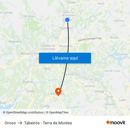 Oroso to Tabeirós - Terra de Montes map