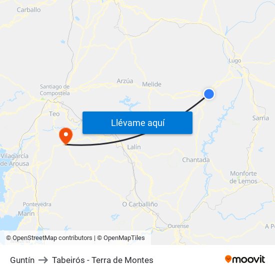 Guntín to Tabeirós - Terra de Montes map