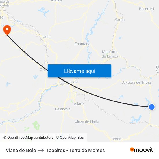 Viana do Bolo to Tabeirós - Terra de Montes map