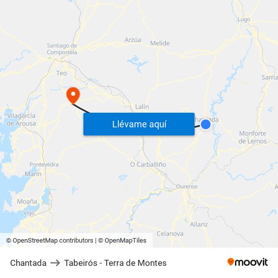 Chantada to Tabeirós - Terra de Montes map