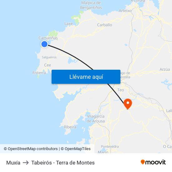 Muxía to Tabeirós - Terra de Montes map