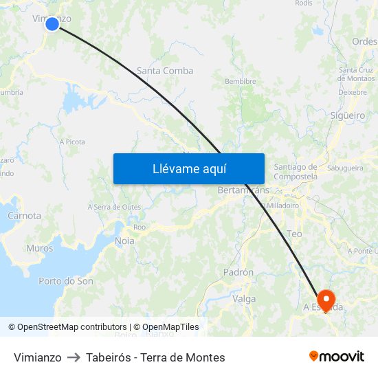 Vimianzo to Tabeirós - Terra de Montes map