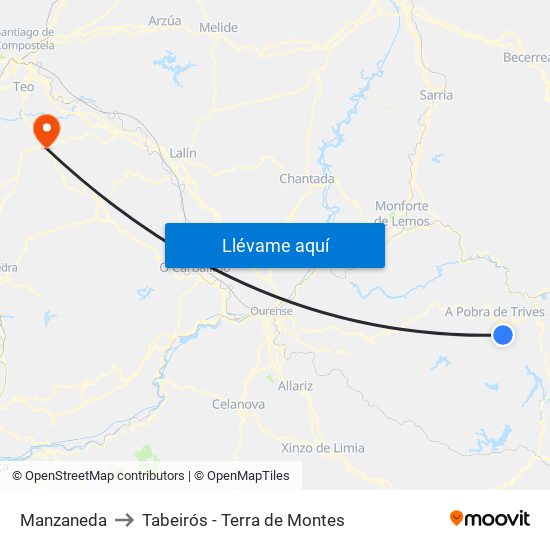 Manzaneda to Tabeirós - Terra de Montes map