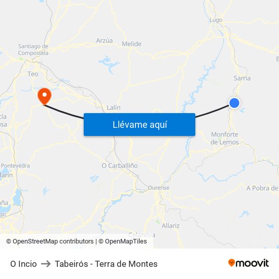 O Incio to Tabeirós - Terra de Montes map