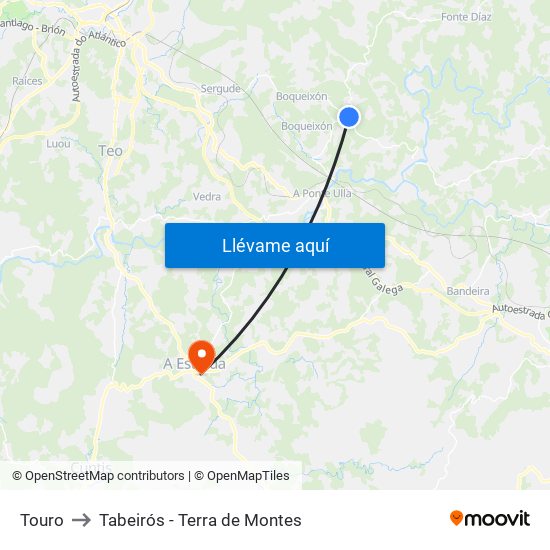 Touro to Tabeirós - Terra de Montes map