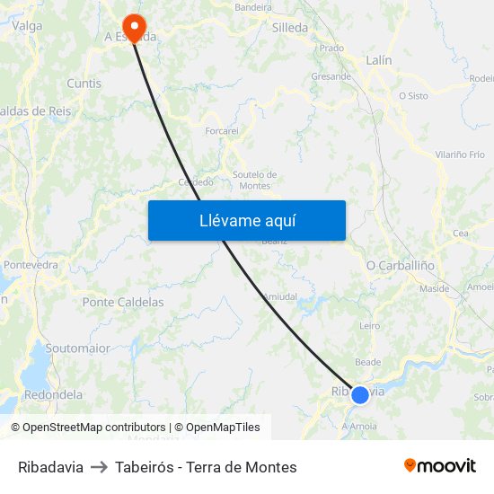Ribadavia to Tabeirós - Terra de Montes map