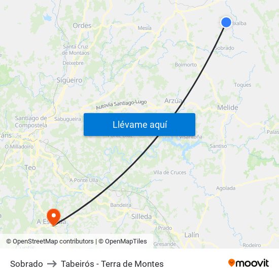 Sobrado to Tabeirós - Terra de Montes map