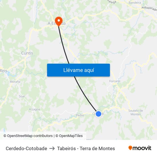 Cerdedo-Cotobade to Tabeirós - Terra de Montes map
