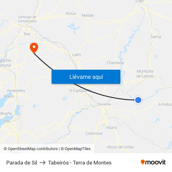 Parada de Sil to Tabeirós - Terra de Montes map