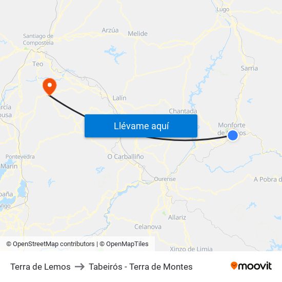 Terra de Lemos to Tabeirós - Terra de Montes map