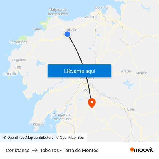 Coristanco to Tabeirós - Terra de Montes map