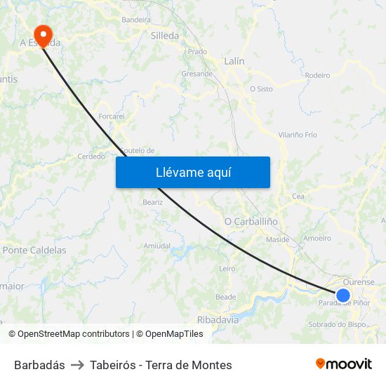 Barbadás to Tabeirós - Terra de Montes map