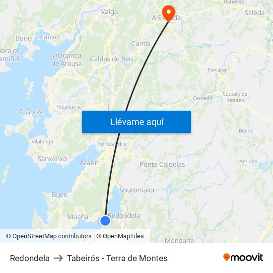 Redondela to Tabeirós - Terra de Montes map