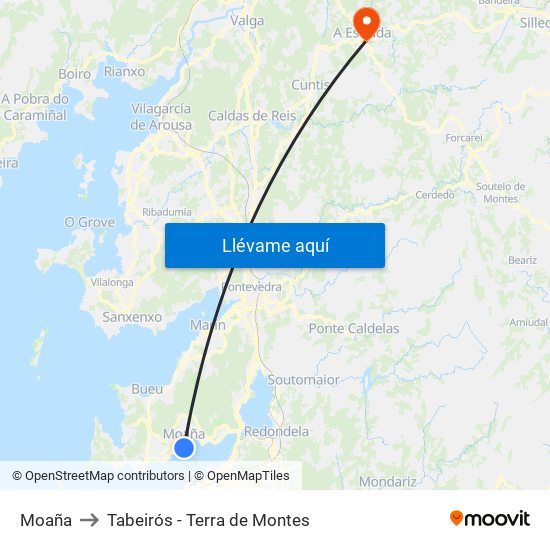 Moaña to Tabeirós - Terra de Montes map