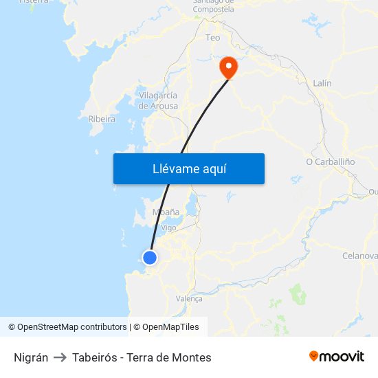 Nigrán to Tabeirós - Terra de Montes map