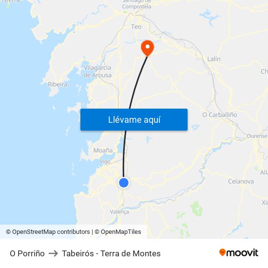 O Porriño to Tabeirós - Terra de Montes map